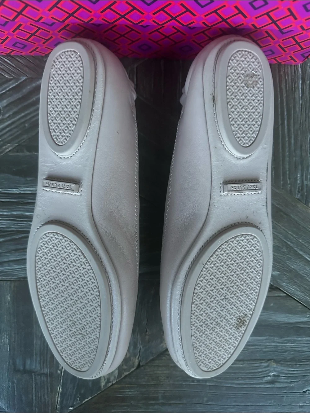 Tory Burch Minnie Travel Blush Leather Logo Ballet Flats Size 8